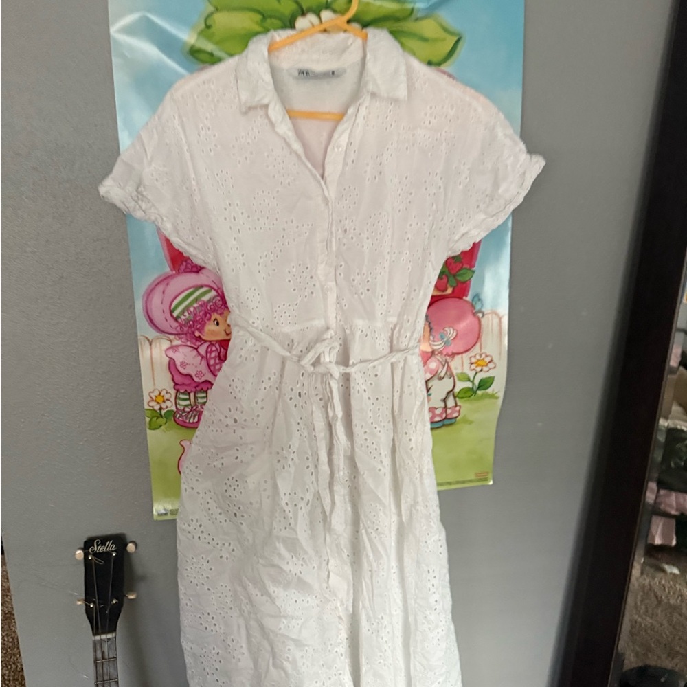Zara White Eyelet Midi Dress